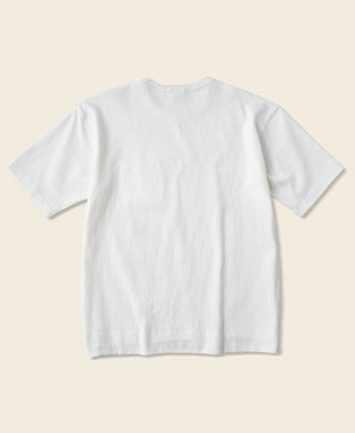 White crew-neck T-shirt, flat lay back view with short sleeves