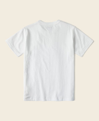 White crew-neck t-shirt with short sleeves shown flat, single garment view
