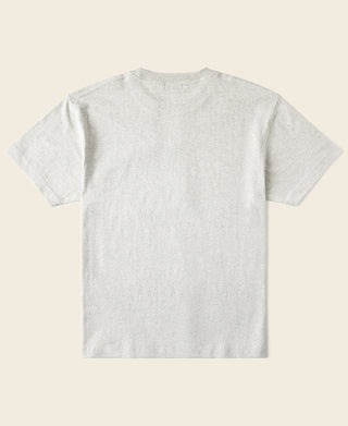 Oatmeal crewneck cotton tubular T-shirt, short sleeves, back view.