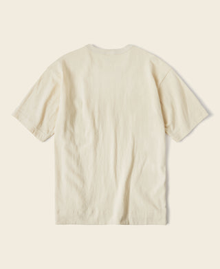 Apricot cotton pocket t-shirt, flat lay, short-sleeve crewneck