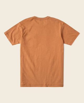 Orange slub cotton pocket t-shirt with crew neck and short sleeves.