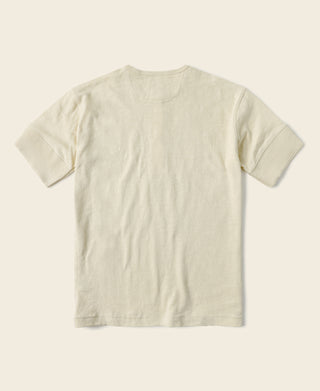 Cream white slub cotton henley T-shirt, short sleeves and plain back