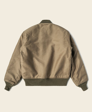 Khaki deck jacket with ribbed hem and cuffs, full-zip back view
