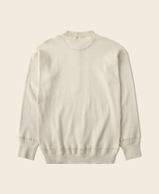 Ribbed long-sleeve henley T-shirt in light apricot, back view