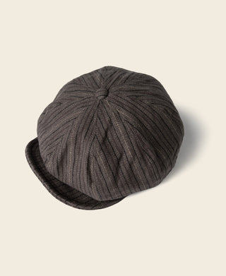 Dark gray striped newsboy cap with gathered crown and curved side brim