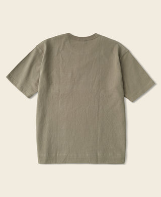 Khaki cotton classic T-shirt, short sleeves and crew neck, no visible pocket
