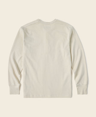 Vintage long-sleeve henley shirt, light cream color, crew neck with button placket