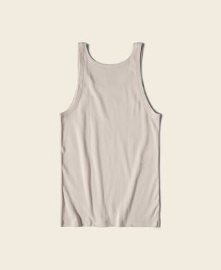 Men's apricot cotton tank top with ribbed scoop neck and straight hem