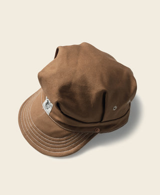 Ginger duck canvas engineer cap with curved brim, snap button, and side patch