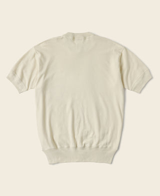 Waffle knit pocket T-shirt, cream short-sleeve back view