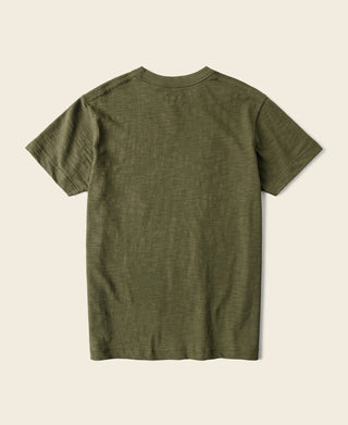 Green cotton tubular gusset t-shirt, crew neck, short sleeves, back view