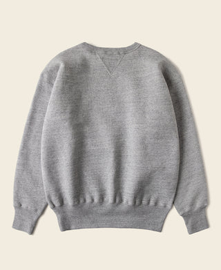 Gray V-neck pullover ski sweater, plain back with ribbed hem and cuffs