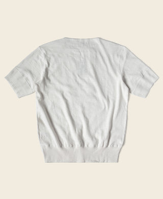 White short-sleeve henley T-shirt, back view