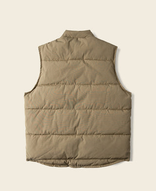 Khaki quilted padded vest, sleeveless design with straight hem