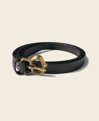 Natural Brass Buckle Full-Grain Cowhide Belt - Brown
