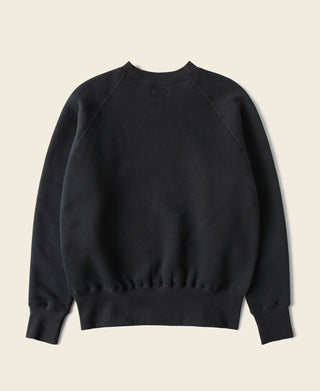 Black raglan sweatshirt, plain back view with ribbed crew neckline and cuffs