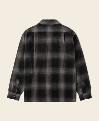 Black and gray ombre check brushed cotton sports shirt, back view