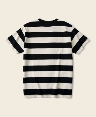 Black-and-white wide striped T-shirt, crew neck, short sleeves, back view