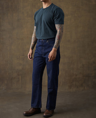 Dark vintage cotton T-shirt with crew neck and short sleeves, back view