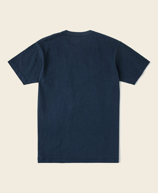 Indigo slub cotton pocket T-shirt with crew neck and short sleeves