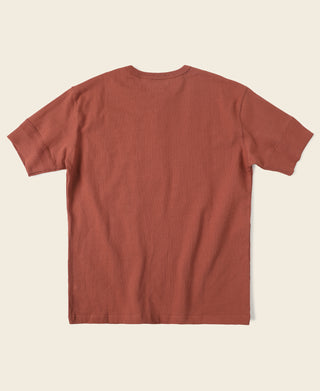Brick red vintage short sleeve henley T-shirt, crew neck, plain front