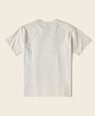 Loopwheel tubular athletic t-shirt flat lay, light cream color, crew neck