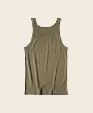 Olive sleeveless cotton tank top, crew neck style