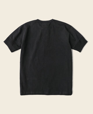 Black henley T-shirt back view with short sleeves
