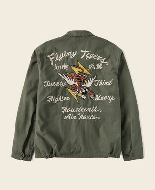Olive embroidered back panel with Flying Tigers graphic and Fourteenth Air Force text