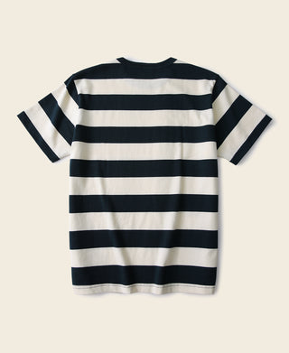 Heavyweight cotton wide-striped t-shirt with navy and white stripes, crew neck