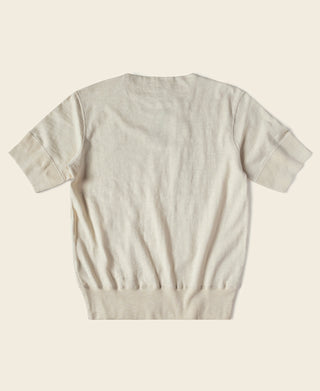 Light beige short-sleeve henley T-shirt, back view