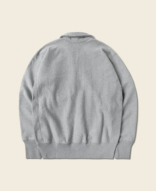 Gray reverse weave half-zip sweatshirt, back view with ribbed hem and cuffs