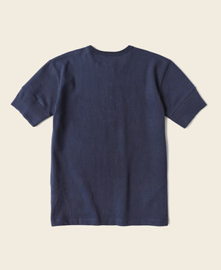 Navy vintage henley t-shirt back view with short sleeves