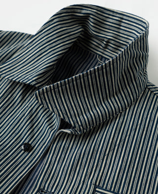 Striped cossack jacket collar and inner placket with button detail