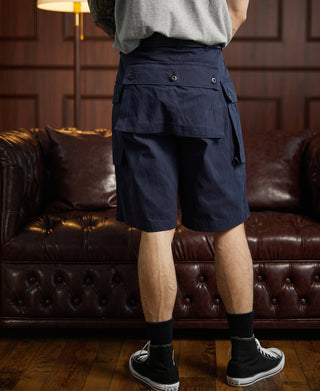 Navy cargo utility shorts with multiple buttoned front pockets
