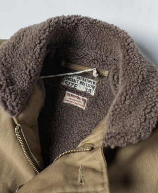Khaki deck jacket inner fleece lining with woven label