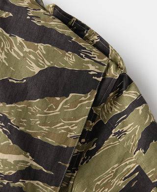Tiger stripe camo field jacket shoulder snap pocket seam