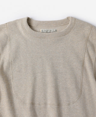 Light heather beige crewneck undershirt with chest pocket and stitched neckline