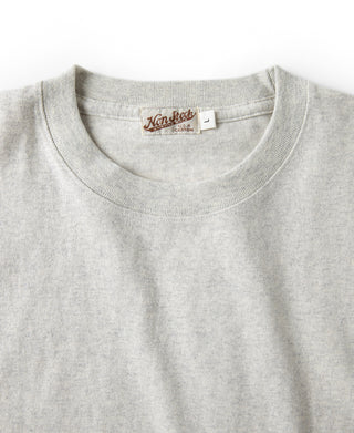 Oatmeal crewneck cotton T-shirt with brand label at neckline.