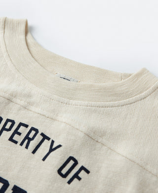 Cream crew-neck football T-shirt with ribbed collar
