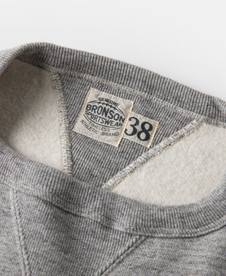 Gray sweater neckline with inner tag labeled "Bronson" and "38" size