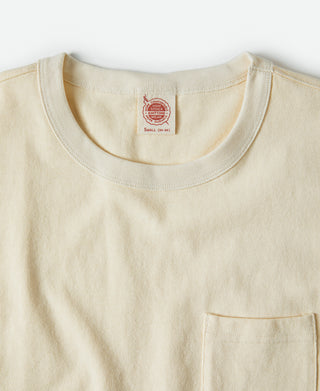 Apricot cotton pocket T-shirt neckline with size tag and chest pocket