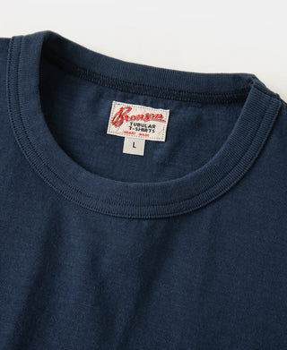 Indigo crewneck slub cotton T-shirt with ribbed neckline