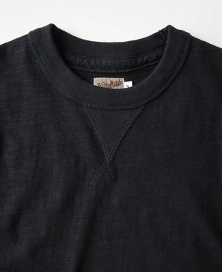 Black T-shirt neckline close-up with reinforced tubular gusset seam