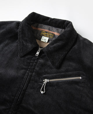 Black corduroy cossack jacket collar with front zipper and inner label