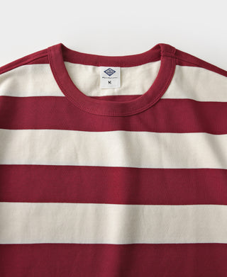 Red and white wide striped cotton T-shirt, crew neck and ribbed collar