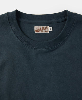 Dark vintage cotton T-shirt crew neckline with brand label and ribbed collar