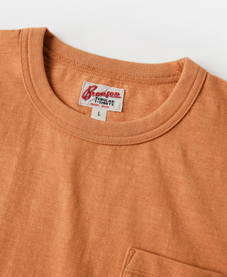 Orange slub cotton crew-neck T-shirt with chest pocket and neck label