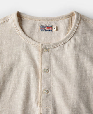 Loopwheel tubular henley t-shirt neckline with 3-button placket and ribbed collar