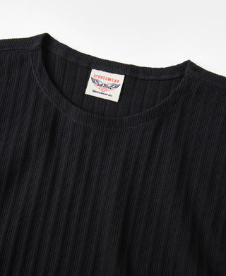 Black ribbed crewneck t-shirt with visible neck label